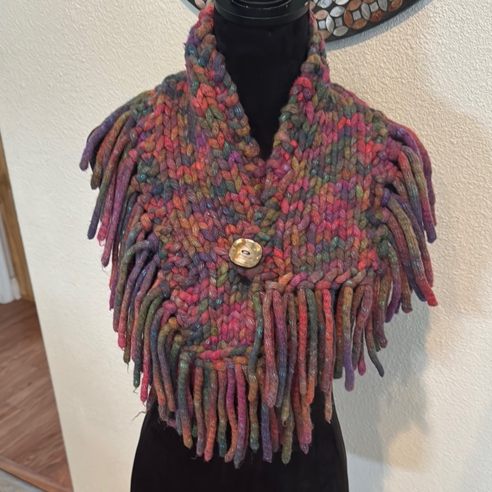 Multicolor Knit Fringe Scarf